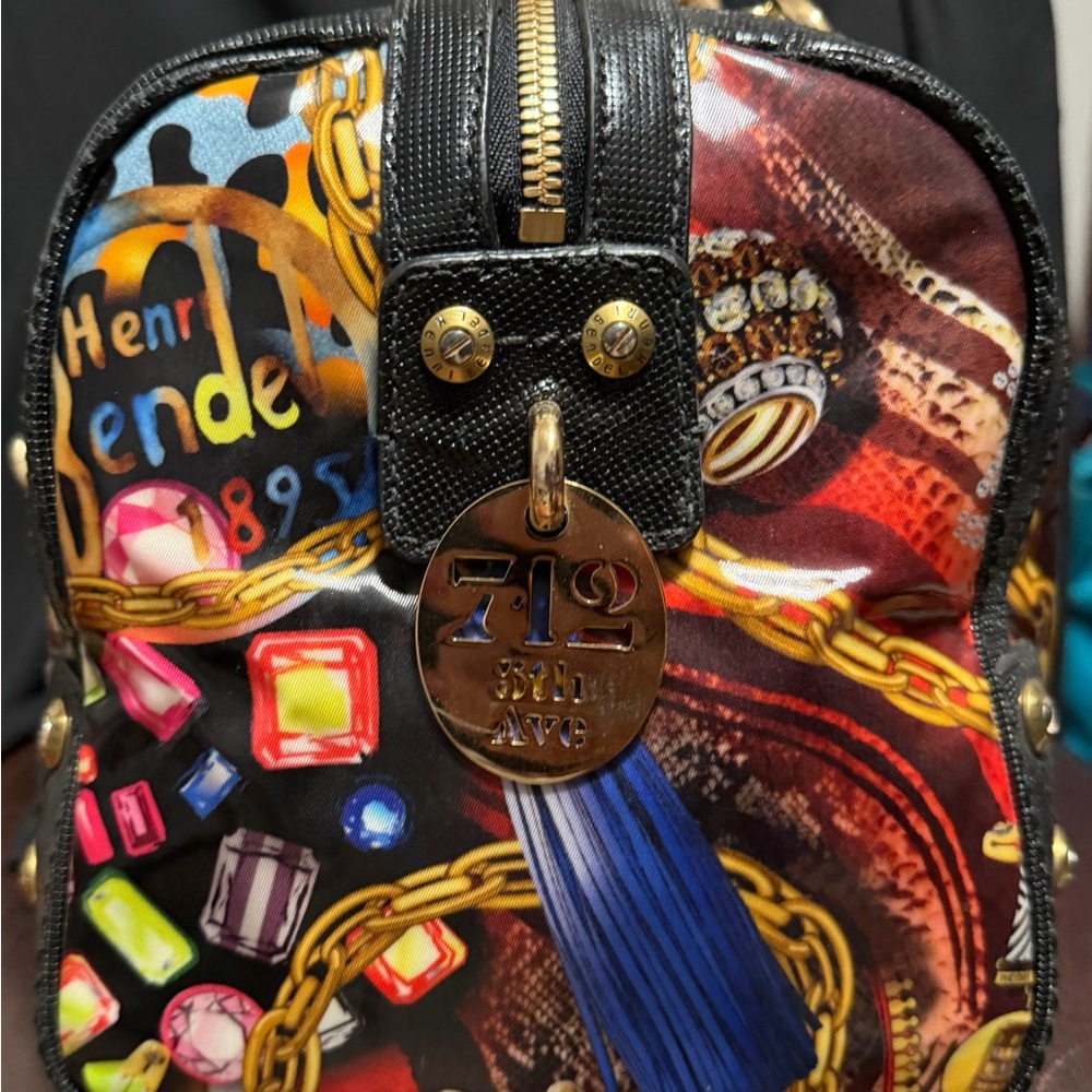 Henri Bendel Colorful Graphic Satchel Bag with Gold Chain Handles and mirror!❤️ - Picture 5 of 6